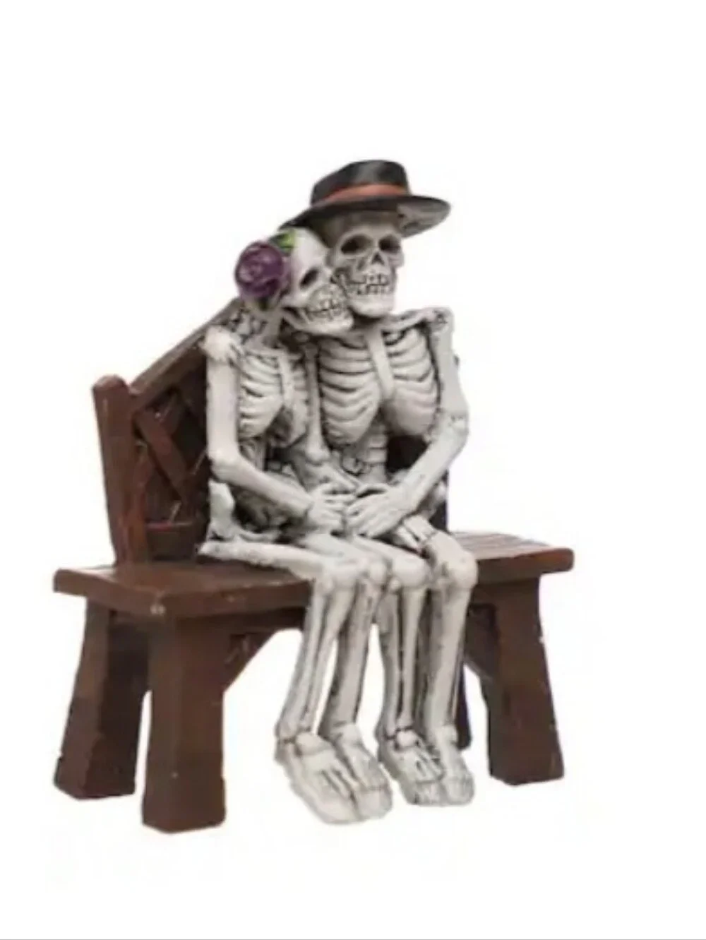 Mini Skeleton Couple Bench Figurine
